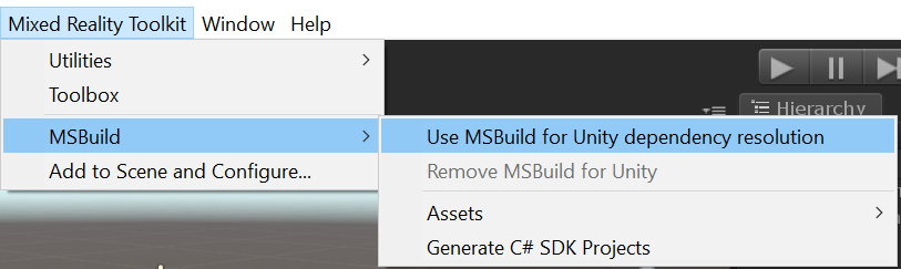 MSBuild for Unity menu items